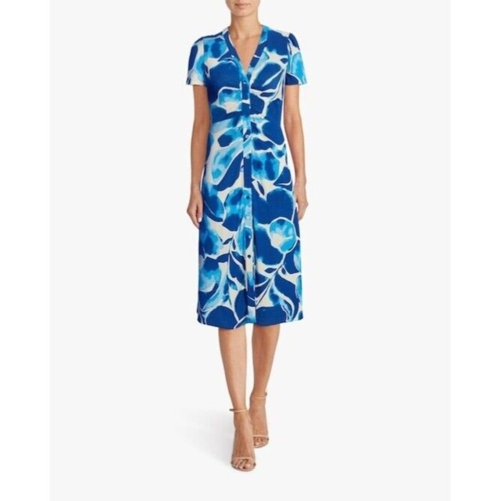 DVF Cecilia Crepe Midi Dress XS $348 Blue Crema - Picture 8 of 11